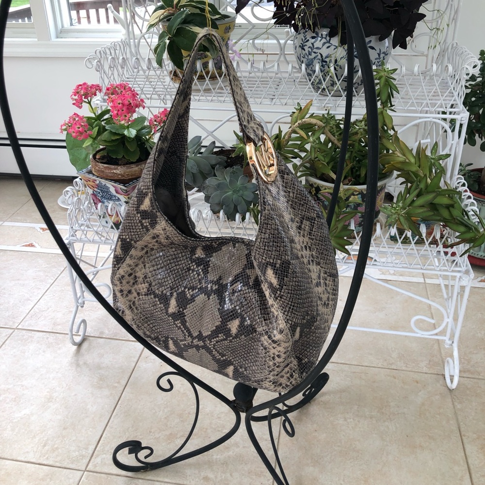 MK SNAKESKIN LEATHER HOBO W/GOLD TONE LOGO